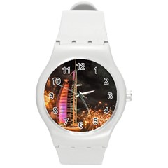 Dubai Burj Al Arab Hotels New Years Eve Celebration Fireworks Round Plastic Sport Watch (m) by Sapixe