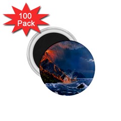 Eruption Of Volcano Sea Full Moon Fantasy Art 1 75  Magnets (100 Pack) 