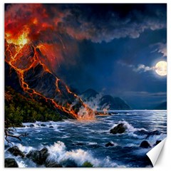 Eruption Of Volcano Sea Full Moon Fantasy Art Canvas 16  X 16  