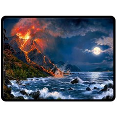 Eruption Of Volcano Sea Full Moon Fantasy Art Fleece Blanket (large)  by Sapixe