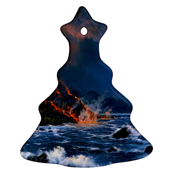 Eruption Of Volcano Sea Full Moon Fantasy Art Ornament (Christmas Tree) 