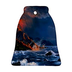Eruption Of Volcano Sea Full Moon Fantasy Art Ornament (bell) by Sapixe