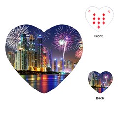 Dubai City At Night Christmas Holidays Fireworks In The Sky Skyscrapers United Arab Emirates Playing Cards (heart)  by Sapixe