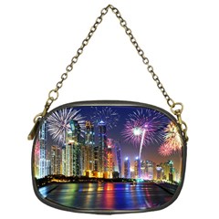 Dubai City At Night Christmas Holidays Fireworks In The Sky Skyscrapers United Arab Emirates Chain Purses (one Side)  by Sapixe