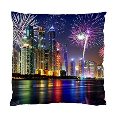 Dubai City At Night Christmas Holidays Fireworks In The Sky Skyscrapers United Arab Emirates Standard Cushion Case (two Sides) by Sapixe