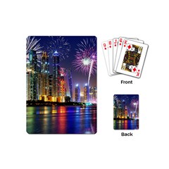 Dubai City At Night Christmas Holidays Fireworks In The Sky Skyscrapers United Arab Emirates Playing Cards (mini)  by Sapixe