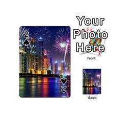 Dubai City At Night Christmas Holidays Fireworks In The Sky Skyscrapers United Arab Emirates Playing Cards 54 (mini)  by Sapixe