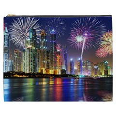 Dubai City At Night Christmas Holidays Fireworks In The Sky Skyscrapers United Arab Emirates Cosmetic Bag (xxxl)  by Sapixe