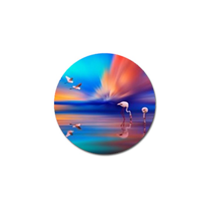 Flamingo Lake Birds In Flight Sunset Orange Sky Red Clouds Reflection In Lake Water Art Golf Ball Marker (4 pack)