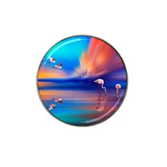 Flamingo Lake Birds In Flight Sunset Orange Sky Red Clouds Reflection In Lake Water Art Hat Clip Ball Marker (4 Pack) by Sapixe