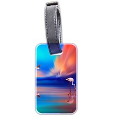 Flamingo Lake Birds In Flight Sunset Orange Sky Red Clouds Reflection In Lake Water Art Luggage Tags (two Sides) by Sapixe