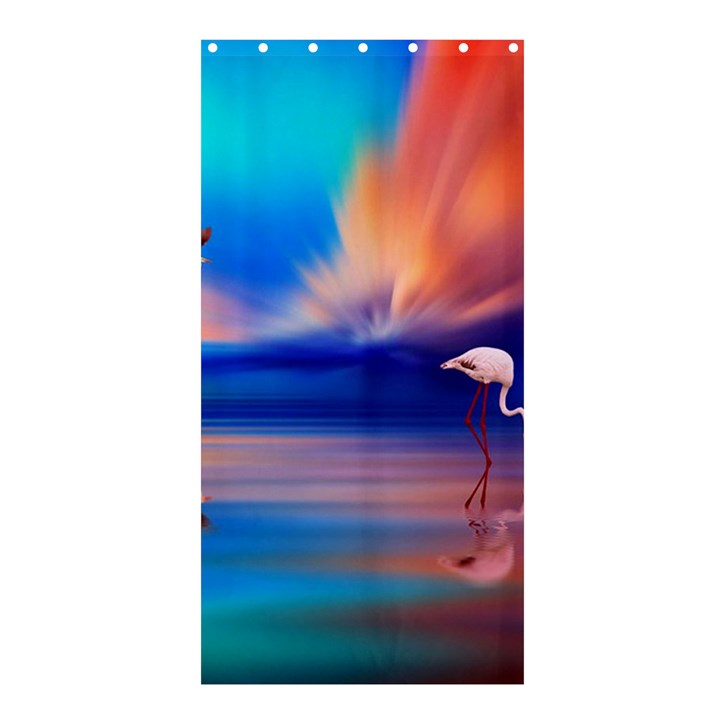 Flamingo Lake Birds In Flight Sunset Orange Sky Red Clouds Reflection In Lake Water Art Shower Curtain 36  x 72  (Stall) 