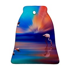 Flamingo Lake Birds In Flight Sunset Orange Sky Red Clouds Reflection In Lake Water Art Bell Ornament (two Sides) by Sapixe