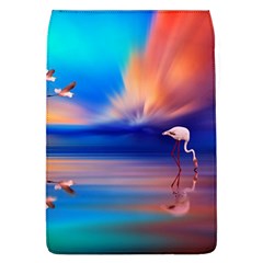 Flamingo Lake Birds In Flight Sunset Orange Sky Red Clouds Reflection In Lake Water Art Flap Covers (l) 