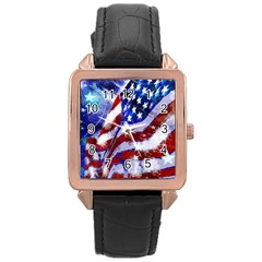 Flag Usa United States Of America Images Independence Day Rose Gold Leather Watch  by Sapixe