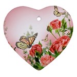 Flora Butterfly Roses Heart Ornament (Two Sides) Front