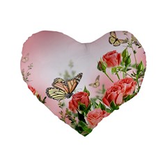 Flora Butterfly Roses Standard 16  Premium Flano Heart Shape Cushions