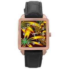 Floral Design Computer Digital Art Design Illustration Rose Gold Leather Watch 