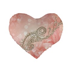 Wonderful Soft Flowers With Floral Elements Standard 16  Premium Flano Heart Shape Cushions