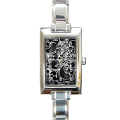 Floral High Contrast Pattern Rectangle Italian Charm Watch by Sapixe