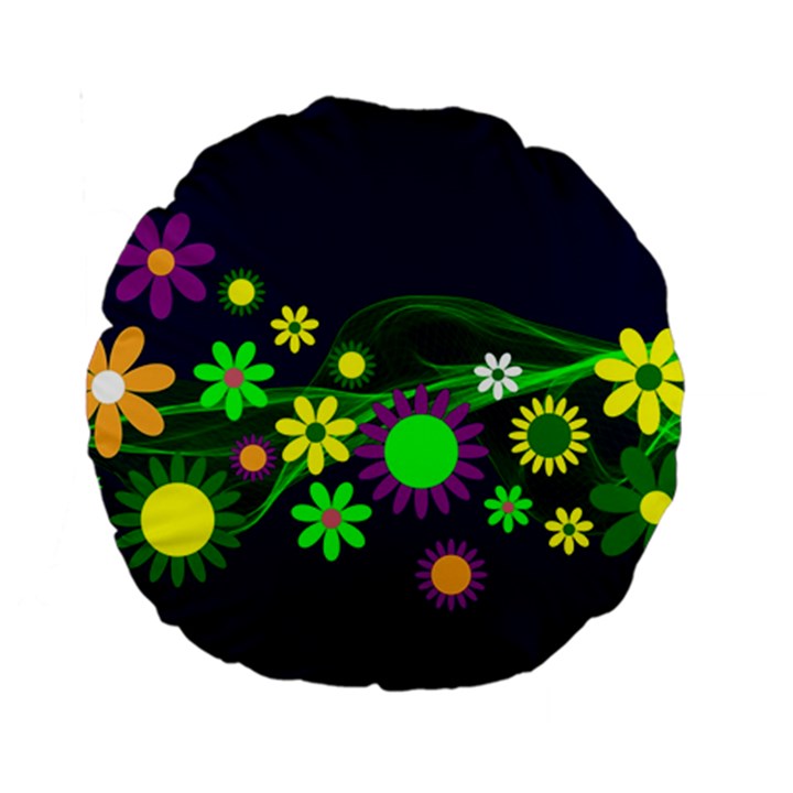 Flower Power Flowers Ornament Standard 15  Premium Round Cushions