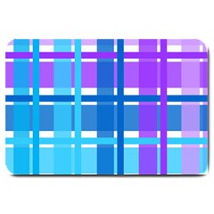 Gingham Pattern Blue Purple Shades Large Doormat  by Sapixe