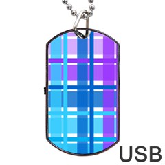 Gingham Pattern Blue Purple Shades Dog Tag Usb Flash (two Sides) by Sapixe