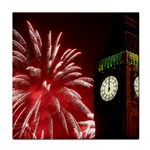 Fireworks Explode Behind The Houses Of Parliament And Big Ben On The River Thames During New Year’s Face Towel Front