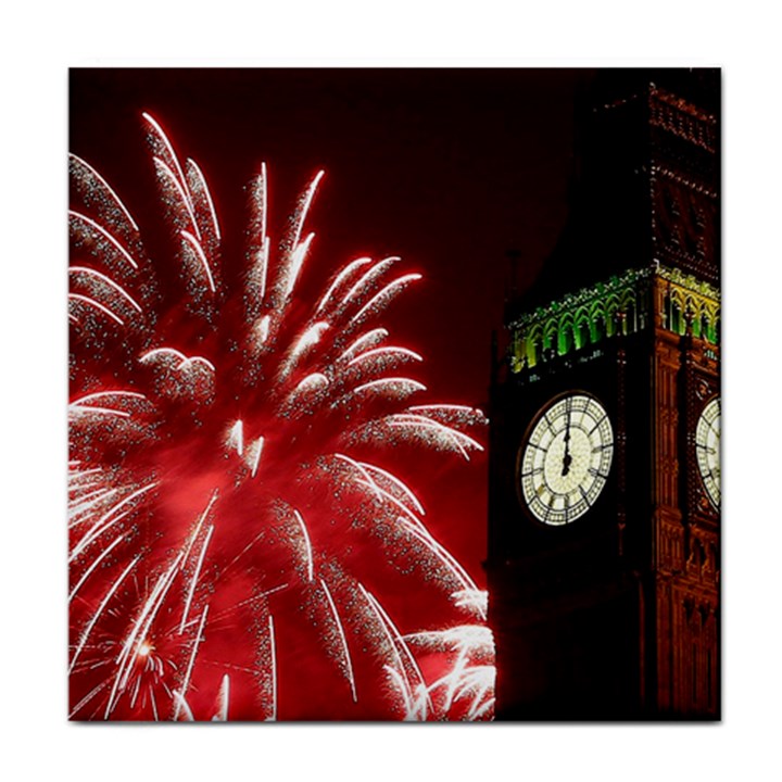 Fireworks Explode Behind The Houses Of Parliament And Big Ben On The River Thames During New Year’s Face Towel