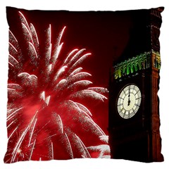 Fireworks Explode Behind The Houses Of Parliament And Big Ben On The River Thames During New Year’s Large Cushion Case (two Sides) by Sapixe