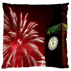 Fireworks Explode Behind The Houses Of Parliament And Big Ben On The River Thames During New Year’s Large Flano Cushion Case (One Side)