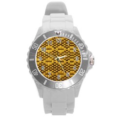 Golden Pattern Fabric Round Plastic Sport Watch (l)