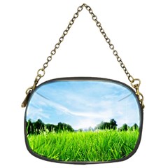 Green Landscape, Green Grass Close Up Blue Sky And White Clouds Chain Purses (two Sides)  by Sapixe