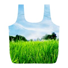 Green Landscape, Green Grass Close Up Blue Sky And White Clouds Full Print Recycle Bags (l)  by Sapixe