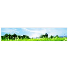 Green Landscape, Green Grass Close Up Blue Sky And White Clouds Small Flano Scarf