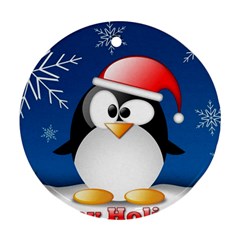 Happy Holidays Christmas Card With Penguin Ornament (round)