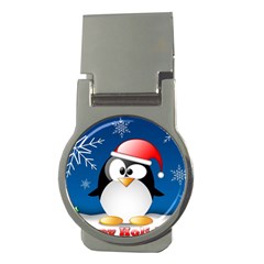 Happy Holidays Christmas Card With Penguin Money Clips (round) 