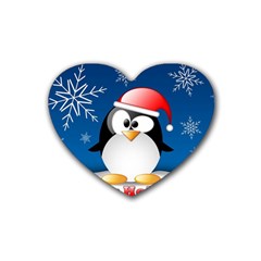 Happy Holidays Christmas Card With Penguin Heart Coaster (4 Pack)  by Sapixe