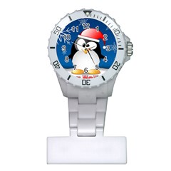 Happy Holidays Christmas Card With Penguin Plastic Nurses Watch