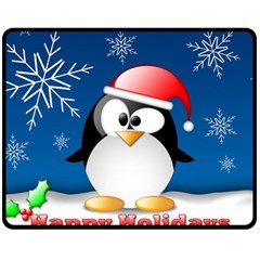 Happy Holidays Christmas Card With Penguin Double Sided Fleece Blanket (medium)  by Sapixe