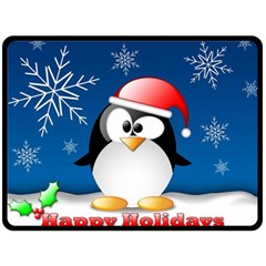 Happy Holidays Christmas Card With Penguin Double Sided Fleece Blanket (large)  by Sapixe