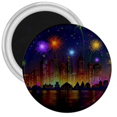 Happy Birthday Independence Day Celebration In New York City Night Fireworks Us 3  Magnets by Sapixe