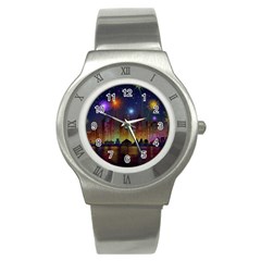 Happy Birthday Independence Day Celebration In New York City Night Fireworks Us Stainless Steel Watch by Sapixe