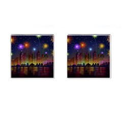 Happy Birthday Independence Day Celebration In New York City Night Fireworks Us Cufflinks (square) by Sapixe