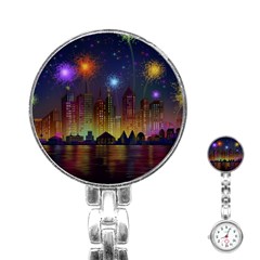 Happy Birthday Independence Day Celebration In New York City Night Fireworks Us Stainless Steel Nurses Watch
