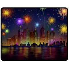 Happy Birthday Independence Day Celebration In New York City Night Fireworks Us Double Sided Fleece Blanket (medium)  by Sapixe
