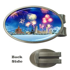 Happy New Year Celebration Of The New Year Landmarks Of The Most Famous Cities Around The World Fire Money Clips (oval)  by Sapixe