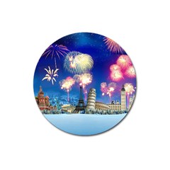 Happy New Year Celebration Of The New Year Landmarks Of The Most Famous Cities Around The World Fire Magnet 3  (round) by Sapixe