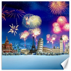 Happy New Year Celebration Of The New Year Landmarks Of The Most Famous Cities Around The World Fire Canvas 16  X 16   by Sapixe
