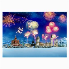 Happy New Year Celebration Of The New Year Landmarks Of The Most Famous Cities Around The World Fire Large Glasses Cloth by Sapixe